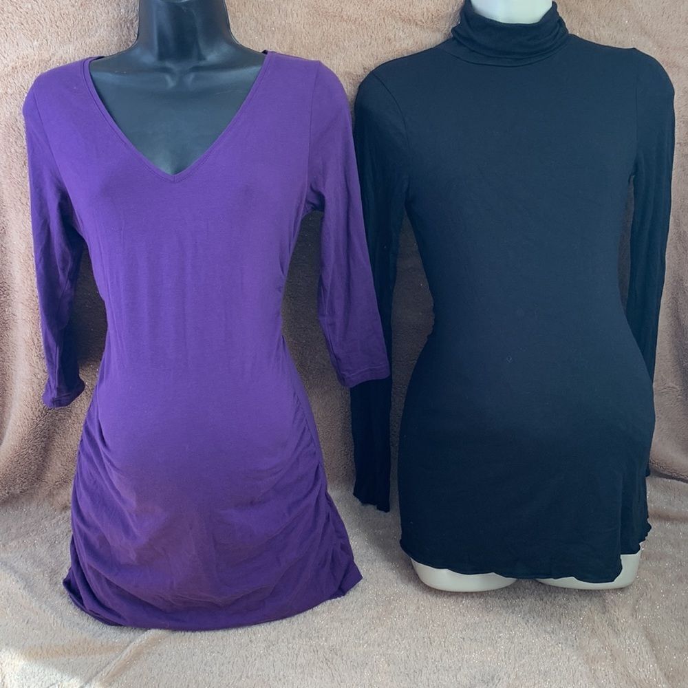 Gap Maternity Set of 2 Tunic Shirts Top S Black/ Purple - Picture 2 of 13